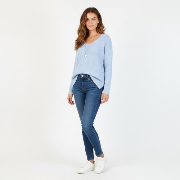 *Lyla + Luxe Baby Blue Ribbed V Neck Sweater - Picture 1 of 5